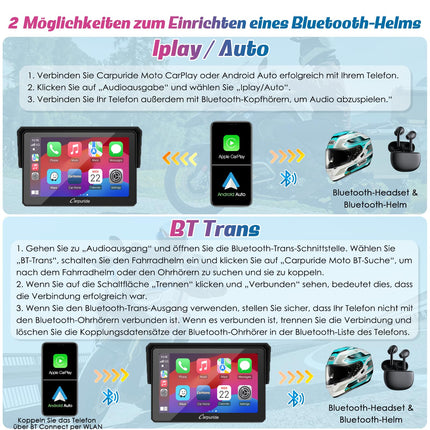 2025. aasta Carpuride W502B mootorratta Carplay ekraan BMW R1200GS R1250GS S1000XR mootorrattale, 5-tolline veekindel puuteekraan, kaasaskantav Carplay/Android Auto, GPS-navigatsioon, kahekordne Bluetooth
