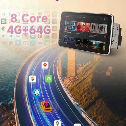 8 Core 4G+64G Wireless Carplay Android 13 Car Radio 2 Din with Android Auto GPS Navigation WiFi 10.1 Inch Rotatable Screen Car Radio with Mirror Link Bluetooth FM/RDS/DAB Steering Wheel Control Rear View Camera