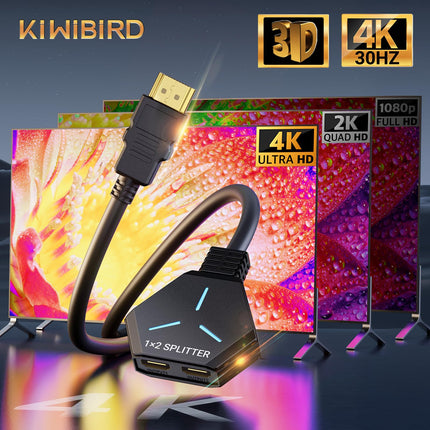 KiWiBiRD HDMI jaotur 1 sisse 2 väljundit HDMI jaotur 2 monitori samaaegselt paljundaja kaks monitori 4K 3D 2160p 1440p 1080p HDCP, ühildub PS5 teleri, televisiooni, mänguarvuti, sülearvuti, projektoriga