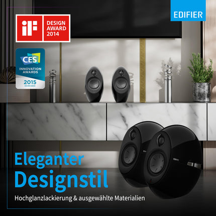 Edifier E25HD Bluetooth kõlarikomplekt – 74 W RMS – Parim helikvaliteet bassrefleksmembraaniga – LDAC tehnoloogia – Bluetooth 5.3 – Elegantne disain – Optilised + Aux ühendused – Must