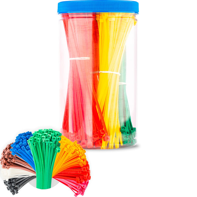 GRIP Eventbasics cable tie set, 450 pieces (50 pieces/color) 4.8 x 200 mm, nylon-polyamide, self-extinguishing, colors: black, white, yellow, orange, red, pink, green, blue, and brown