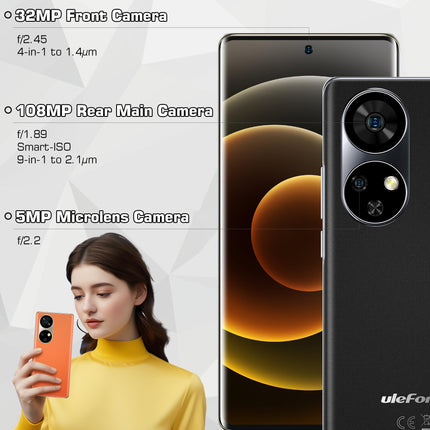 Ulefone Note 17 Pro Mobile Phone, Smartphone Without Contract 24GB RAM + 256GB ROM, 108MP + 32MP Camera with 6.78 inch Screen, 5050mAh Android 13 Smartphone Dual SIM 4G/OTG-White