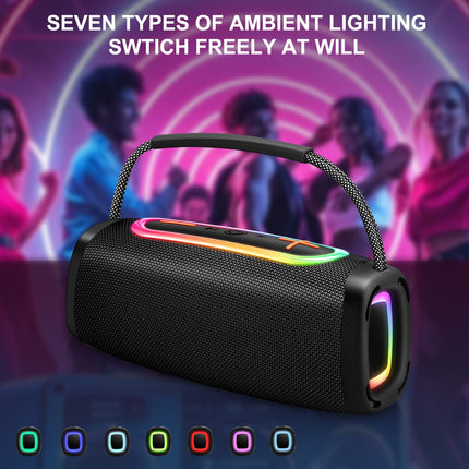 Matast Portable Bluetooth Speaker with Handle, Powerful Bass, BT5.3, IP6 Waterproof Wireless Stereo Pairing Speaker with RGB Multi-Color Rhythm Lights for Home/Outdoor/Party