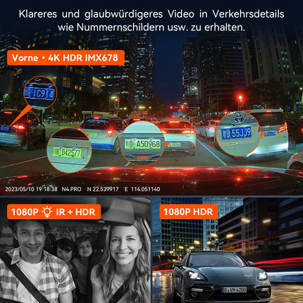 VANTRUE N4 Pro 3 HDR 4K+ 1080P+ 1080P STARVIS 2 autoregistraator, 5G WiFi PlatePix™ GPS-registraator, 360° parkimiskaamera, IR-öine nägemine, häälkäsklused, privaatsusrežiimid, 2,45” 1 TB max