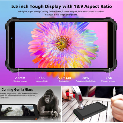 OUKITEL WP5 (2020) 4G Outdoor Smartphone without Contract, 8000mAh Battery, 4 LED Flash, Rugged Phone IP68, MTK6761 4GB + 32GB, 13MP + 2MP + 2MP, Android 9.0, Face ID, GPS WiFi Orange