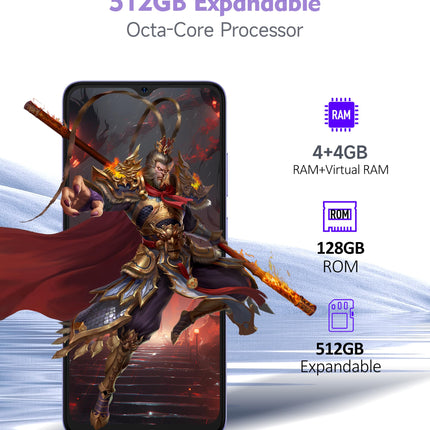 Ulefone Note 21 mobiiltelefon Android 14, 8 GB RAM + 128 GB ROM / SD-1TB, 6,56" HD+ Octa Core, 5000mAh aku, 13MP + 8MP kaamera, nutitelefon ilma lepinguta, Widevine L1 kahe SIM-kaardiga, 4G / sõrmejäljelugeja / näotuvastusega / GPS / OTG / FM, must