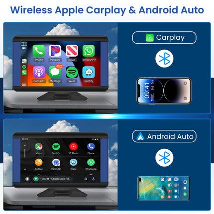 Rimoody juhtmevaba Carplay Android Auto kaasaskantav autoraadio, 7-tolline IPS puutetundliku ekraaniga kaasaskantav autoraadio Bluetoothi/FM-saatja/Airplay/Android Mirror Linki/häälkäskluste/GPSi/AUX/USB/TF-iga 7-32V autole