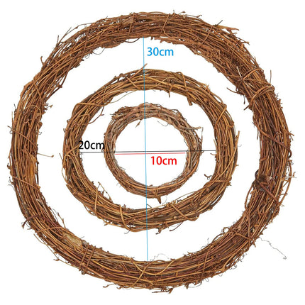 Rattan Wreath Wall, 3Pcs Willow Wreath Natural, Decorative Wreath Natural, Christmas Wreath Rattan, Door Wreath Rattan, Decorative Wreath Hanging, Door Wreath Wooden Wreath DIY for Table Decoration Wall Decoration Christmas Halloween, 10/20/30cm