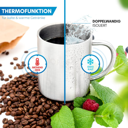 NORDMUT® Stainless Steel Thermo Mug [Set of 2] Camping Mug | Sustainable Stainless Steel Mug | Double-Walled Insulated and BPA-Free Coffee Mug | Mug Set for Camping &amp; Outdoors [2 x 400 ml]