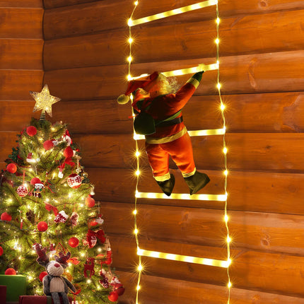 Geemoo LED Santa Claus Ladder String Lights - 0.75M LED Christmas Lights Mains Powered with Timer, Memory Function, 8 Modes for Indoor Outdoor Christmas Tree Window Christmas Decoration (Warm White)