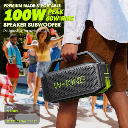 W-KING Bluetooth Speaker Music Box Large, (100W MAX) 60W IPX6 Speaker Boxes Bluetooth Box-Deep Bass, Portable Speaker Outdoor Party Soundbox Boombox, PowerBank/40H/TF Card/AUX/EQ/NFC
