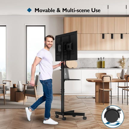 BONTEC ratastega telerialus 23–60-tollistele plasma-/LCD-/LED-teleritele, kaasaskantav sülearvuti riiuliga, kõrgusega reguleeritava ratastega telerialus kuni 25 kg, max. VESA 400x400 mm