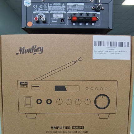 Moukey 2.0 kanaliga stereo Bluetooth karaoke võimendi, 100W stereo helivõimendi vastuvõtja, HiFi võimendi RCA, USB, SD, 2 mikrofoni sisendiga, FM-raadio autosse või koju, MAMP3