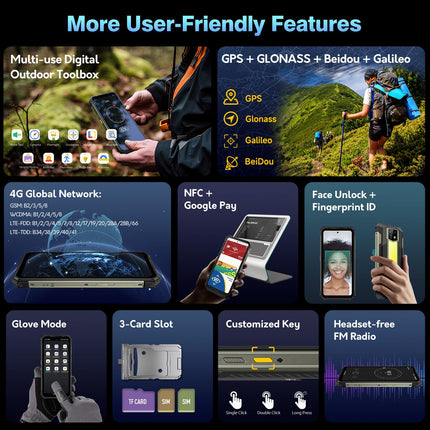 Ulefone Armor 24 õuemobiiltelefon 22000mAh 1000-luumenilise taskulambiga, Android 14 24GB + 256GB/2TB SD 64MP+64MP+16MP öönägemisega, 120Hz 6.78" FHD+ IP68 nutitelefon 4G kahe SIM-kaardiga/NFC/sõrmejäljelugejaga GPS OTG