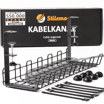Stilemo kaablikanali laud ilma puurimiseta - kaablihalduslaud korrastatud töökoha jaoks ilma kruvideta - kaablihoidikuga kaablikandiku laud - kaablikanal klambriga - 39x13x16cm - must