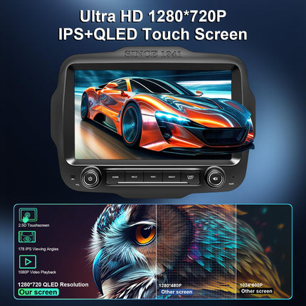 Autoraadio stereo Jeep Renegade'ile 2015 2016 2017 2018 2019 2020, Android 14, GPS, navigatsioon, 9" HD IPS QLED 720 * 1280P puuteekraan, sisseehitatud automaatne esitamine, Carplay, 4G LTE, Bluetooth 5.0 DSP SWC (4+64GB)