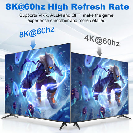 HDMI-lüliti HDMI-jaotur 8K 60Hz/4K 120Hz, alumiiniumist HDMI 2.1 lüliti 5 sisse 1 väljundiga HDMI-jaotur IR-puldiga, HDMI-lüliti toetab 3D HDR10 HDCP2.3 VRR 48Gbps teleri, PS5, Xboxi, Blu-Ray jaoks