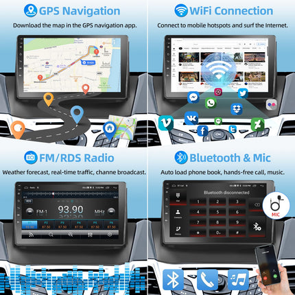 Podofo 2+64G autoraadio Ford Fiestale 2009-2014 koos juhtmevaba Carplayga, 9-tolline Android 13 autoraadio ekraani, Bluetoothi, HiFi, Android Auto, WiFi, GPS, RDS + tahavaatekaamera ja mikrofoniga