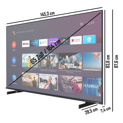 Toshiba 65UA5D63DGY 65-tolline televiisor / Android TV (4K Ultra HD, HDR Dolby Vision, nutiteler, Play pood ja Google Assistant, kolmekordne tuuner, Bluetooth) [2023], must