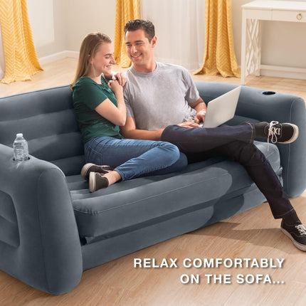 Intex Inflatable Camping Sofa, Queen-Size Bed, Pull-Out Futon Couch with 3 Quick Inflation and Deflation Valves, 203.2 x 231.14 x 66.04 cm, Anthracite Gray