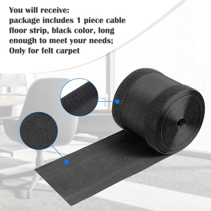 Black Cable Grip Strip Floor Cable Cover Cable Protector Cable Management for Office Carpet, Keep Cables Tidy and Protect Wires (4 Inches x 15 Feet)
