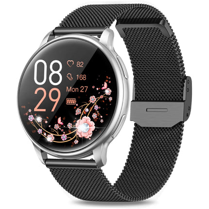RUXINGX Smartwatch Women with Phone Function 1.27" HD Full Touch Screen, Wrist Watch with SpO2 Heart Rate Monitor Menstrual Cycle Sleep Monitor Pedometer Fitness Tracker IP68 iOS Android Black Silver