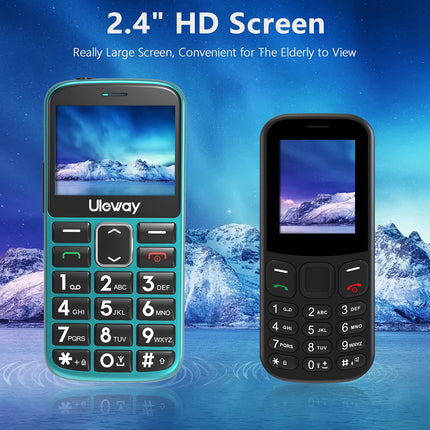 Uleway seenioride mobiiltelefon suurte nuppude ja lepinguta mobiiltelefoniga, 2,3-tolline LCD-ekraan | Kuuldeaparaatidega ühilduv | SOS-funktsioon | Kahe SIM-kaardiga mobiiltelefon | Taskulamp ja laadimisjaam
