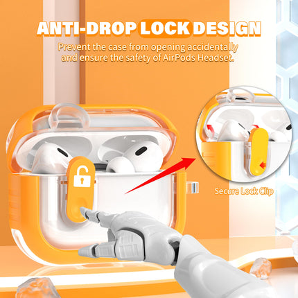 MHYALUDO Airpods Pro 2. põlvkonna ümbris turvalise lukuga, ühildub Airpods Pro 2./1. põlvkonna ümbristega, läbipaistev TPU, sõjaväeklassi löögikindel ümbris. Kollane