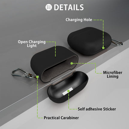 MyGadget kunstnahast ümbris, mis ühildub Apple Airpods 3. põlvkonna kõrvaklappidega - ümbris [Qi-ühilduv] - vastupidav ja põrutuskindel kaitseraud karabiiniga mustas värvitoonis