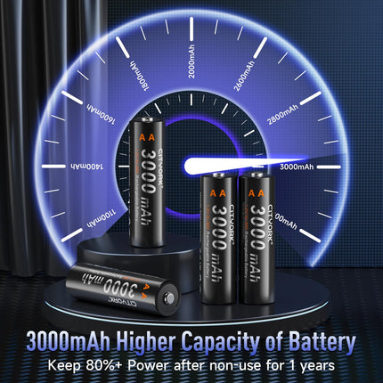 CITYORK 3000mAh AA NI-MH Rechargeable Batteries High Capacity 1200 Cycles Rechargeable AA Battery with Storage Case [Pack of 8]