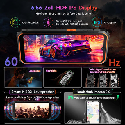 Blackview BV4800Pro Android 14 õuetelefon, 12 GB + 128 GB / 2 TB TF, Corning Gorilla 6.56" HD+, õuenutitelefon, IP69K mobiiltelefon, 16 MP + 8 MP, NFC/OTG/GPS/sõrmejäljelugeja