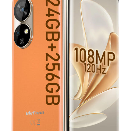 Ulefone Note 17 Pro lukustamata nutitelefon, 2.4K AMOLED 120Hz kumer ekraan, 108MP + 32MP kaamera, Android 13 nutitelefon, 24GB + 256GB Helio G99 33W kiirlaadimisega, 6.78-tolline FHD+ 5050mAh aku, oranž