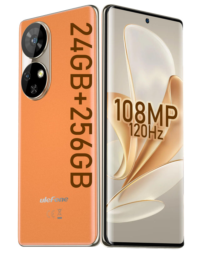 Ulefone Note 17 Pro lukustamata nutitelefon, 2.4K AMOLED 120Hz kumer ekraan, 108MP + 32MP kaamera, Android 13 nutitelefon, 24GB + 256GB Helio G99 33W kiirlaadimisega, 6.78-tolline FHD+ 5050mAh aku, oranž