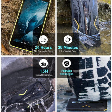 Ulefone Armor X12 välistingimustes kasutatav mobiiltelefon, 6GB + 32GB/256GB SD nutitelefon ilma lepinguta Android 13 Go, 4860mAh 13MP + 8MP 5.45'' HD+ 4G kahe SIM-kaardiga IP68 veekindel põrutuskindel NFC GPS 2-aastane garantii - must