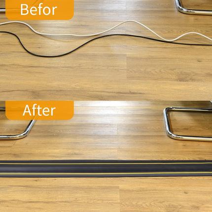 Cable protector with 3 cable channels, 1.05 m floor cable cover with fastening wire organizer - flexible, cuttable wire hiding set, ideal for office, home, warehouse, garage