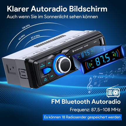 Autoraadio Bluetooth, CENXINY autoraadio Bluetooth 1Din autoraadio Bluetooth FM 2USB/AUX/SD-kaardi/MP3-mängija puldiga, iOS/Androidi tugi