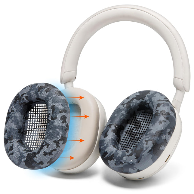 WC SweatZ XM5 &amp; XM6 – Patented Sweat Protection Ear Cushions for Sony WH1000XM5 &amp; WH1000XM6 by Wicked Cushions | Complete 360-Degree Ear Cushion Protection | Black Camo