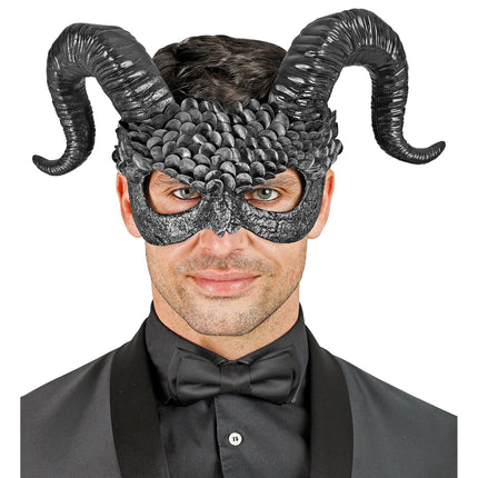 W WIDMANN MILANO Party Fashion 08483 - Mask demon with horns, black angel, scary Halloween costume