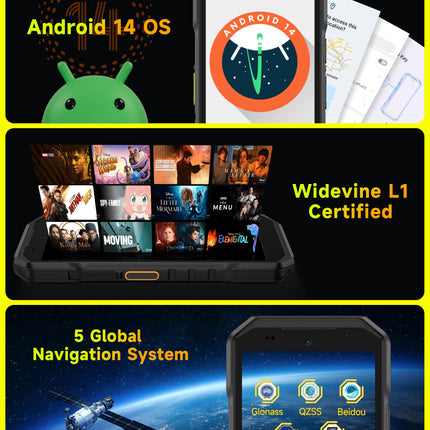 Ulefone Armor X32 Pro 5G õuemobiiltelefon 2025, 16GB+256GB/SD-2TB, 64MP+16MP+25MP öise nägemisega, kaheksanurkse kupliga disainiga, 5500mAh, 5.65” Android 14 Mobiiltelefonid 3 pesa/Face ID/GPS/OTG/NFC Oranž