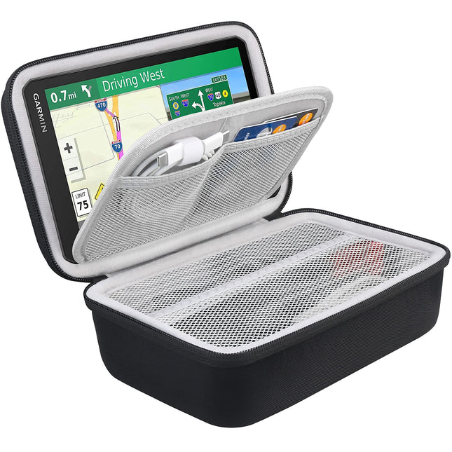 BOVKE GPS-i kõvakott, mis ühildub 6-7-tollise Garmin DriveSmart 65/61 LMT-S, Nuvi 2797LMT Drive 61/60 Nuvi 2757LM GPS-navigatsioonisüsteemiga, lisaruumi autolaadijatele, hõõrdkinnitused, must