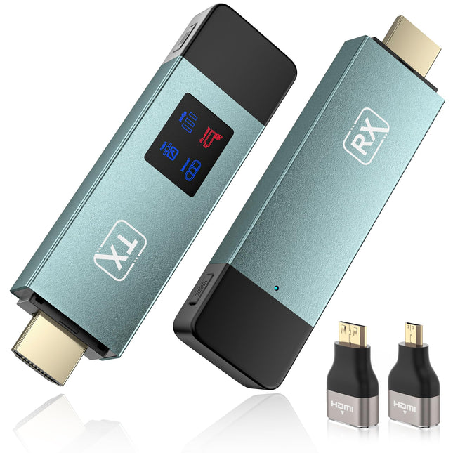 Wireless HDMI Transmitter and Receiver, 98 FT/30M Stable Connection, 2.4G/5G Portable HDMI Wireless with LED Screen, Plug &amp; Play for Streaming Video Audio File from Laptop, PC to HDTV, Projector.