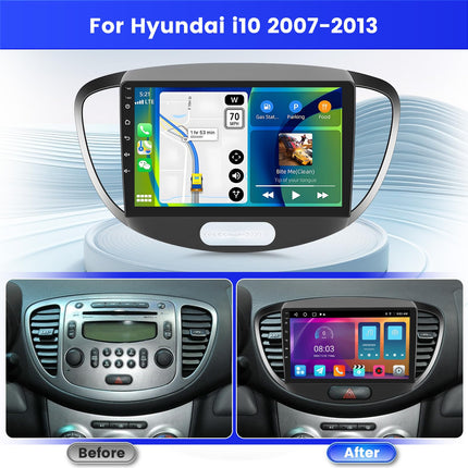 Inefala Radio for Hyundai i10 2007-2013 Android 2+64G with Wireless CarPlay Android Auto, 9 inch screen with EQ 26UI FM RDS GPS Bluetooth WiFi SWC AHD Rear view camera