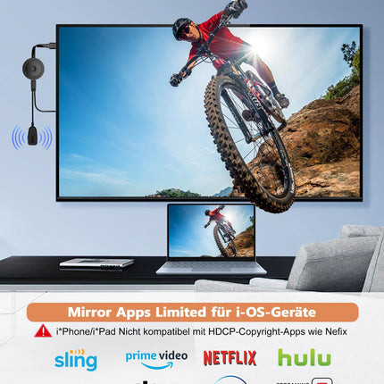 Wireless HDMI Adapter Dongle, Wireless Display Dongle for TV, Full HD Miracast HiFi HDMI Dongle, Streaming Videos Screen from Android/OS/Windows/Mac OS Laptop, Phone, Tablet, PC, HDTV Monitor/Projector
