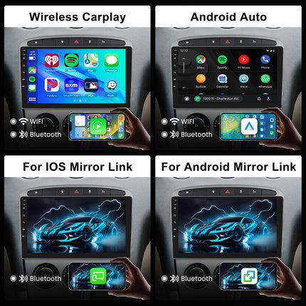 2G+64G Android autoraadio Peugeot 308 408 2007-2015 mudelitele koos juhtmevaba Carplay, Android Auto Mirrorlink, Hodozzy 9-tollise puutetundliku ekraaniga autoraadio navigatsiooniga, DSP, Bluetooth, WiFi, FM/RDS raadio, roolil juhtimine