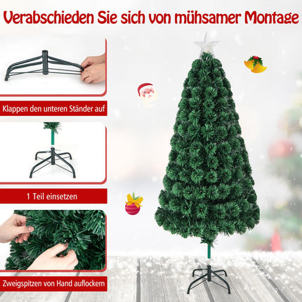 COSTWAY 150 cm kunstkuusk tuledega, kuusk 8 valgustusrežiimiga, 170 sooja valget LED-tuld, jõulukuusk fiiberoptilises optikas, valgustatud täht, kunstkuusk