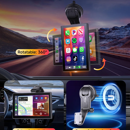 Podofo 7'' Carplay ekraan koos Carplay Android Auto-ga, horisontaalne ja vertikaalne ekraan, Bluetooth/AUX/FM-saatja kaasaskantav autoraadio Android Auto ekraaniga navigatsiooniga, hääljuhtimine, DC7-32V