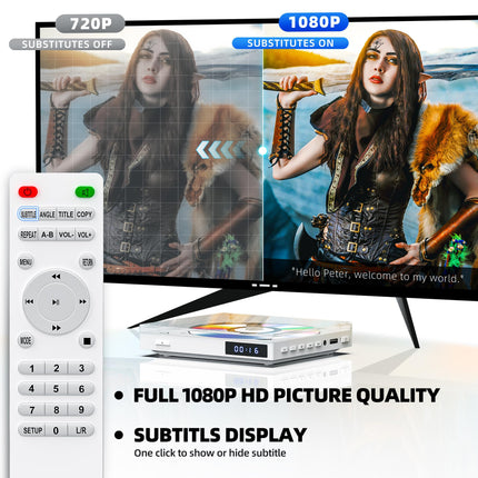 Maite Mini DVD Player Portable, Region Free with 1080P HDMI Port/AV Output, NTSC/PAL, DVD Player for TV with AV/HDMI Cables/USB Playback Remote Control and Stand no Support Blueray