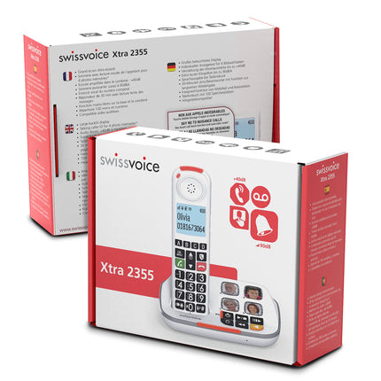 SWISSVOICE - Xtra 2355 - DECT - Cordless Landline Phone - Large Buttons - Answering Machine - Audio Boost - Hearing Aid Compatible - Call Blocking - White