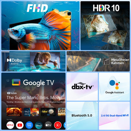 CHIQ 40-tolline (100 cm) nutiteler, FHD HDR10, Google TV, kolmekordne tuuner DVB-C/T/T2/S/S2, Dolby Audio, DBX-TV, sisseehitatud Chromecast, HDMI, USB, metallivaba