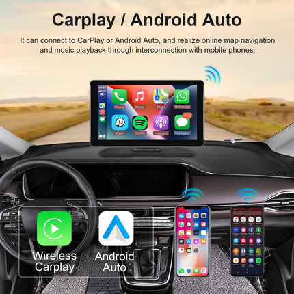 Hodozzy autoraadio kaasaskantav puutetundliku ekraaniga juhtmevaba Carplay Android Auto topelt Bluetooth-ekraaniga autoraadio, 7-tolline ekraan, väline armatuurlaud, konsool, autostereo Carplay GPS Navi koos peegli lingiga, FM/AUX